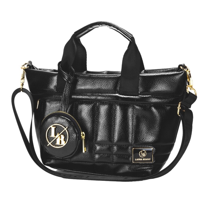 Női Laura Biaggi mini vásárlótáska, ökológiai bőr, fekete, pénztárcával