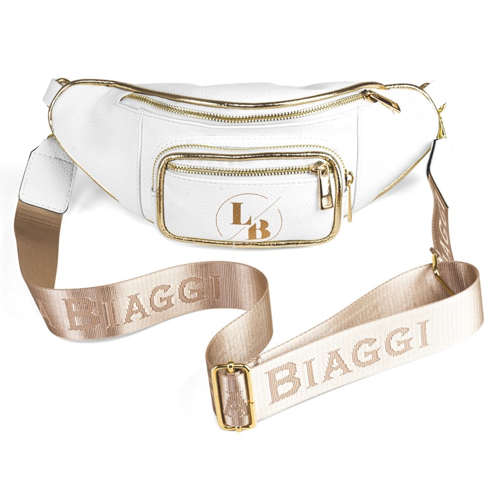 Laura Biaggi női táska, ökológiai bőr, fehér/arany, három zsebbel