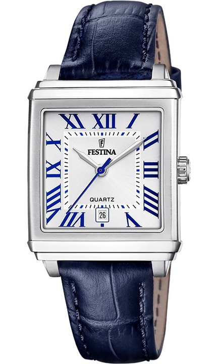 Мъжки часовник, Festina, Неръждаема стомана/Естествена кожа, Син