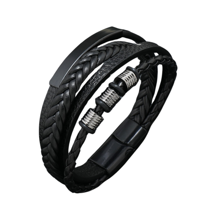 Bratara Barbateasca piele impletita, stil elegant, inchidere magnetica, neagra, circumferinta bratului 18-19 cm (19cm fixa)