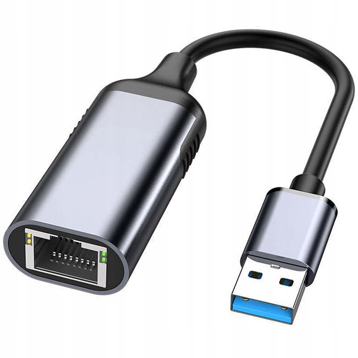 Адаптер, Co2, USB-A - Ethernet, LAN, GIGABIT, Rj45, 1000Mbps, сив