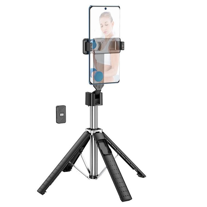 Selfie bot és állvány, Hoco K18, távirányító és Bluetooth, teleszkópos hosszabbító, fekete