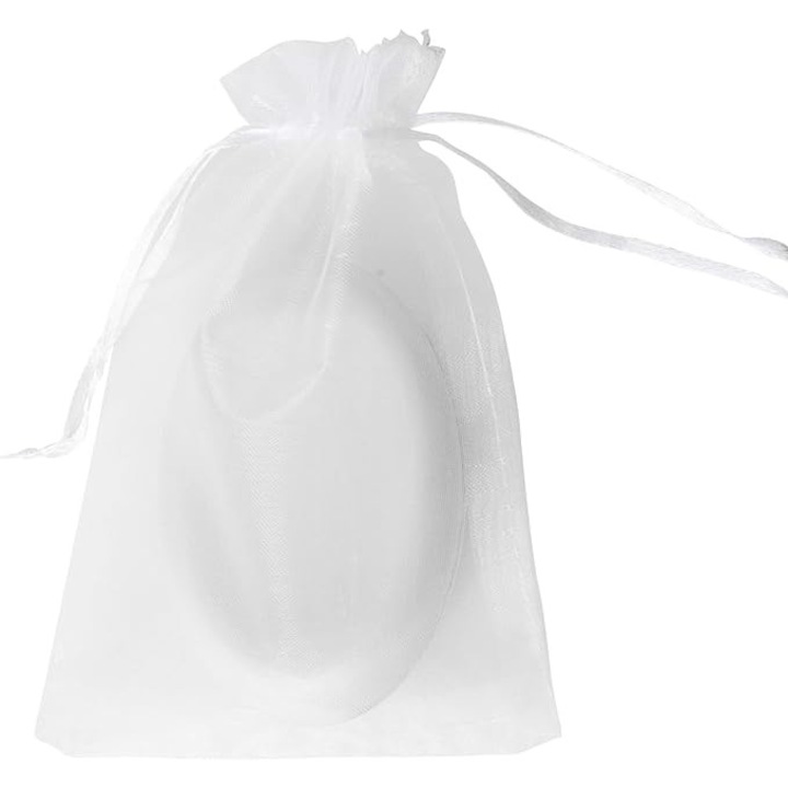 Set 100 saculeti cadou, pcwlecwee, Organza, 10 x 15 cm, Alb