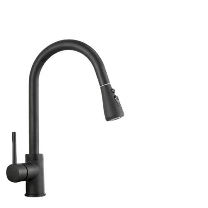 Konyhai csaptelep, 2 funkciós permetező, 360°-os forgás, sárgaréz/műanyag, egykaros, matt fekete