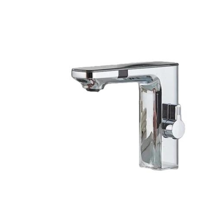 Fürdőszoba mosogató szaniter csaptelep, érzékelő, pultra rögzíthető, króm, sárgaréz, 15 cm