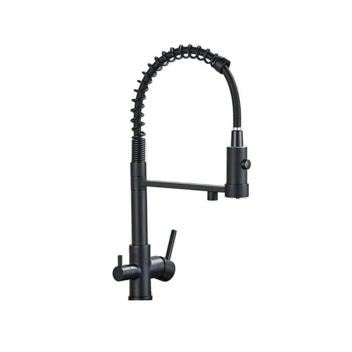 Konyhai csaptelep, sárgaréz, króm kivitel, dupla vezérlés, fekete, munkalapra szerelhető