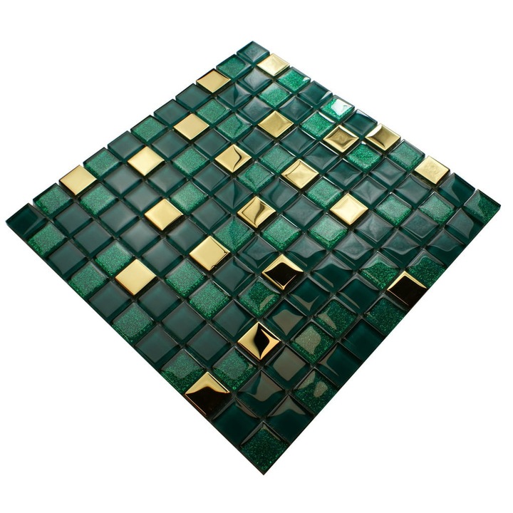 Mozaic gold agat Englass, verde/auriu, lucios, 30x30cm