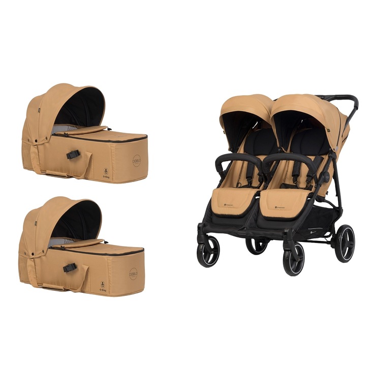 Carucior de gemeni 2 in 1 cu landouri Euro Cart Doblo, 0 luni+, Camel