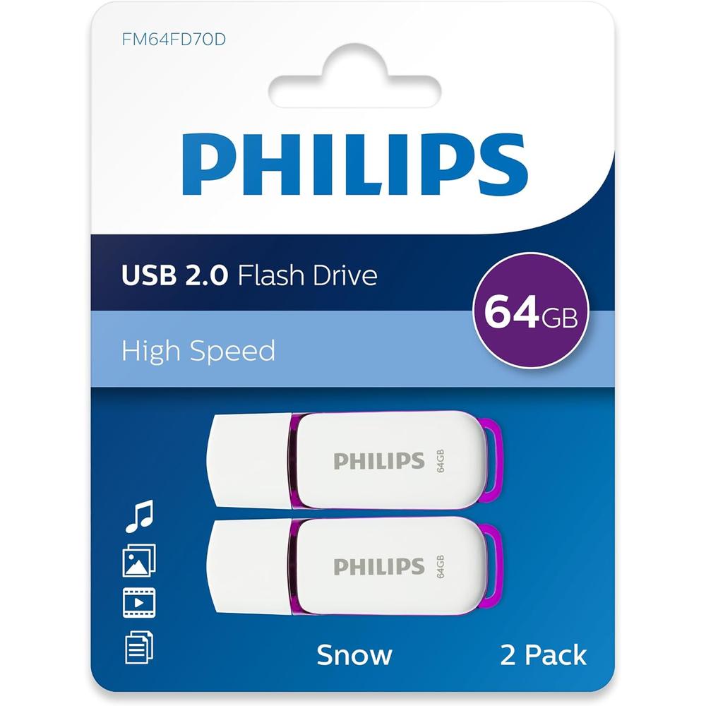 Stick USB Philips USB 2.0, pachet de 2, 64GB Snow Edition Alb/Mov - eMAG.ro