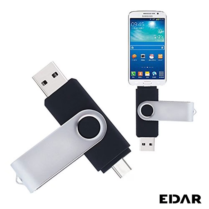 Памет EDAR Memory Stick, 256 GB, 2 IN 1, USB 3.0, Type-C, Waterproof, Type C, High Speed, Grey/Black