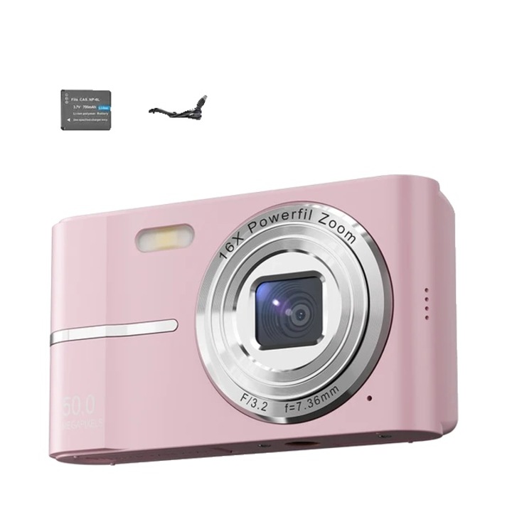 Camera foto compacta pentru copii, 50MP, 1080P, roz, 2.4 inch