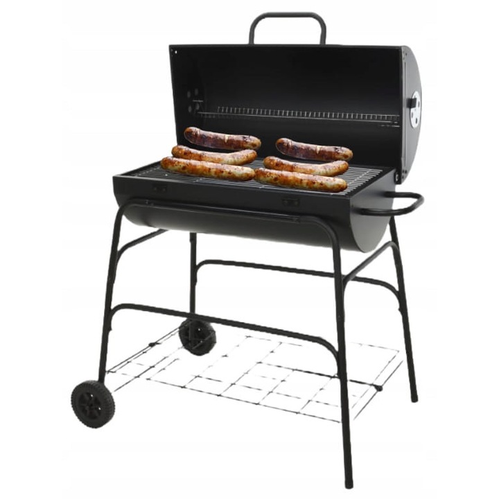 Gratar gradina Koopman, cilindric, cu roti, negru, 39x100x100cm