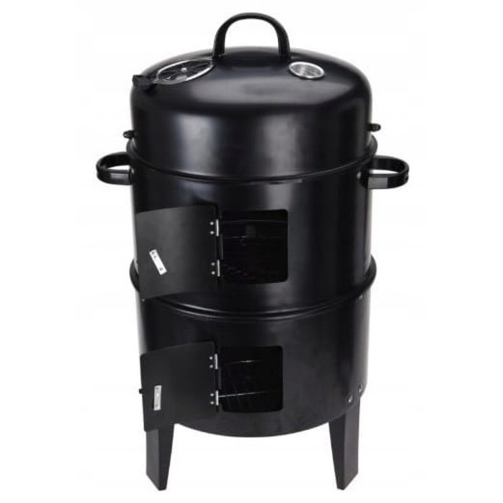 Gratar cu afumatoare Koopman, 2 gratare, negru, 40x78cm