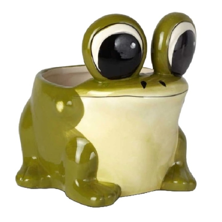 Ghiveci ceramic Polnix, model broasca, verde, 18cm