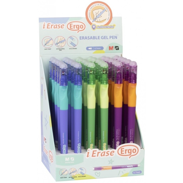 Set de 30 stilouri ergonomice M&G Ergo Boys, varf 0,7 mm, albastru, 121x160x107mm