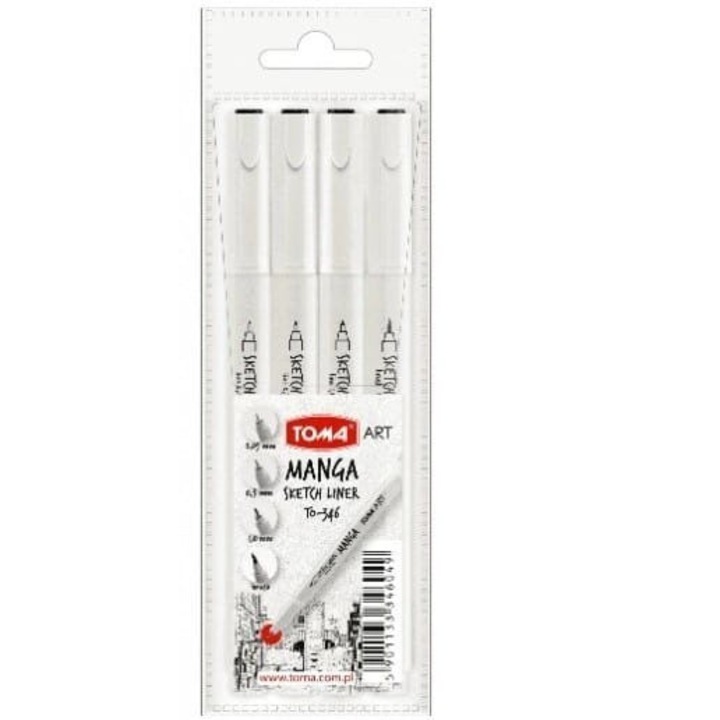 Set 4 linere, Toma, Manga Sketch Liner, 4 grosimi, 0.03-1.0 mm, 60x180mm, Negru