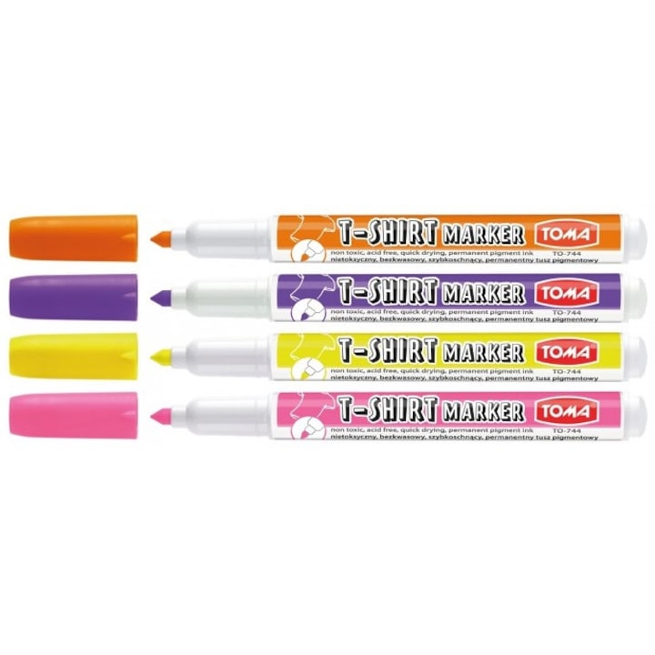 Маркери за тениски Toma, водоустойчиви, 4 цвята, 14x80x180мм