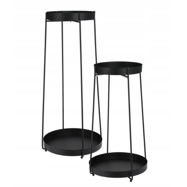 Set 2 suporturi pentru flori, Koopman, Metal, Negru, 46x25x20cm / 56x25x20cm
