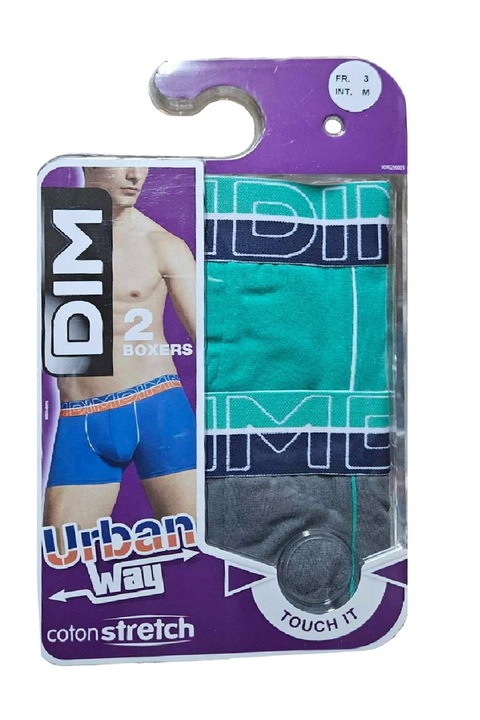 Boxeri pentru barbati, DIM, 2 perechi Bumbac elastic, Verde/Gri