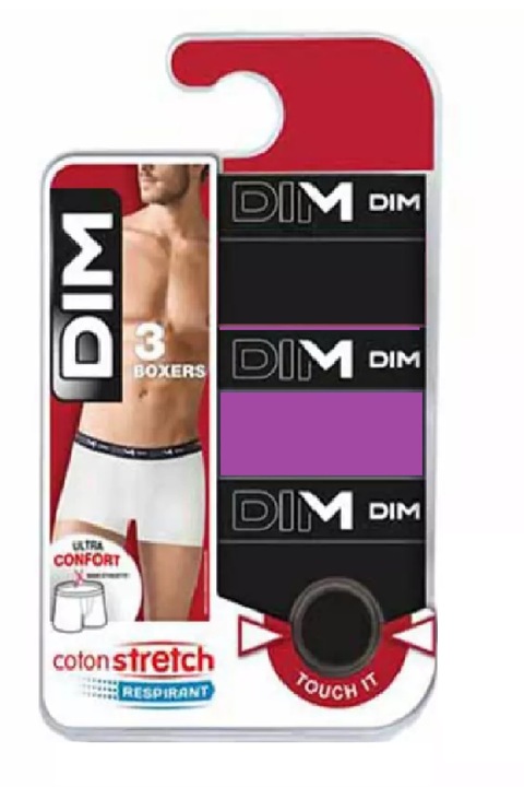 Boxeri pentru barbati, DIM, Bumbac, set de 3 perechi, Ciclam/Negru, M