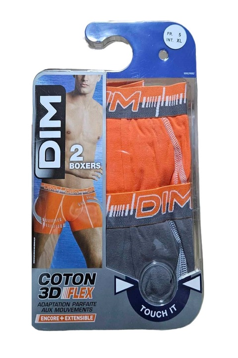 Boxeri pentru barbati, DIM, 2 perechi Bumbac elastic, Portocaliu/Gri inchis