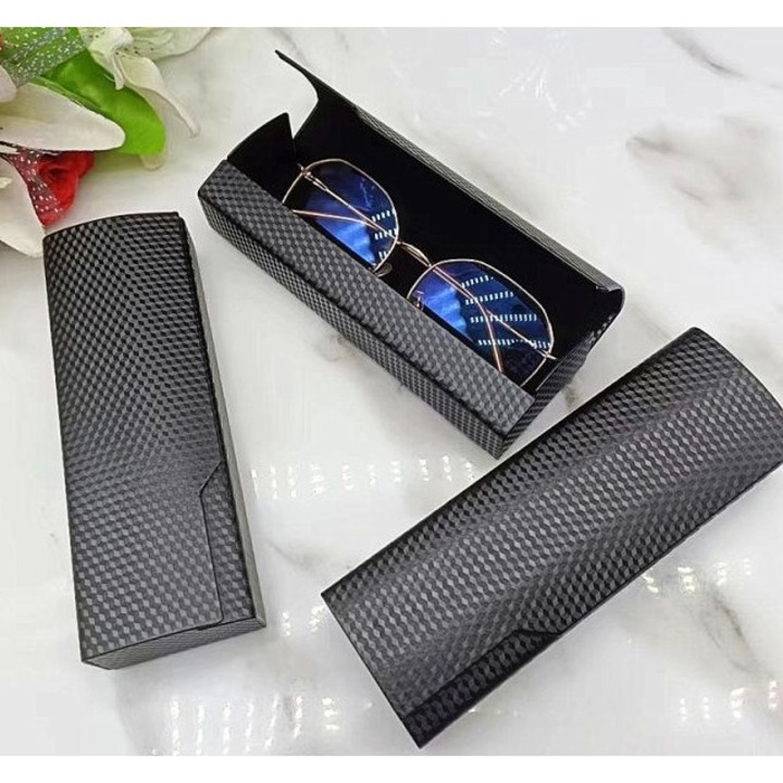 Комплект калъф за очила Smart Pulse + микрофибърна кърпичка, Твърд карбонов калъф със супер мека вътрешност, Устойчив на удар и прах, черен