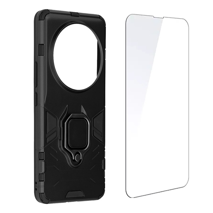 Комплект протектор 2.5D Secure Glass, Crystal Clean, Full HD Clarity и Reinforce Shield Protection Калъф Optim Solution, за Xiaomi Redmi A3, пълна защита, двуслоен удароустойчив, черен
