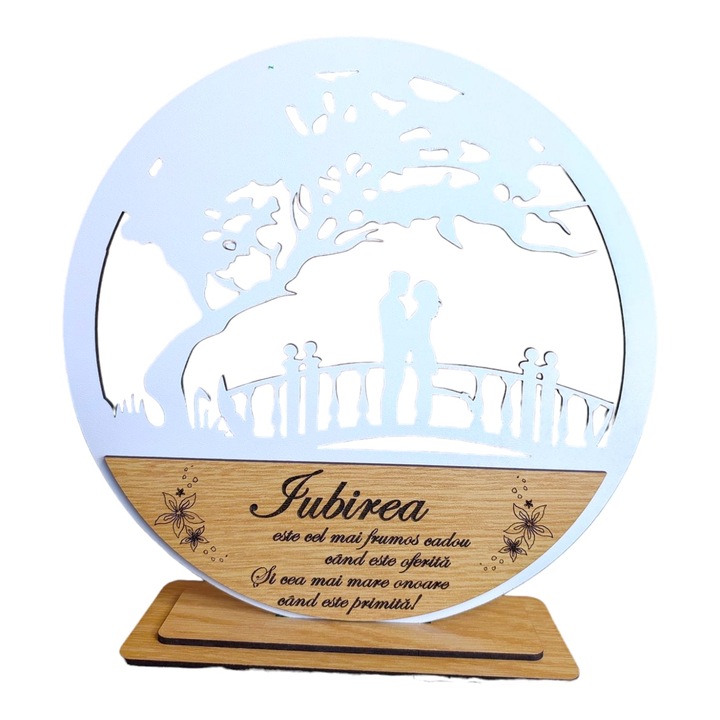 Decoratiune tablou copacul, blank pentru licheni stabilizati, personalizat cu mesaj standard pentru, familie, fini, nasi, "Iubirea..." dimensiune 20cm, model 3, alb