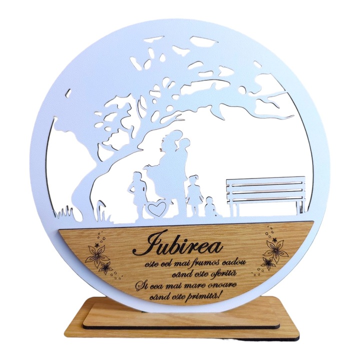 Decoratiune tablou copacul, blank pentru licheni stabilizati, personalizat cu mesaj standard pentru, familie, fini, nasi, "Iubirea..." dimensiune 20cm, model 4, alb