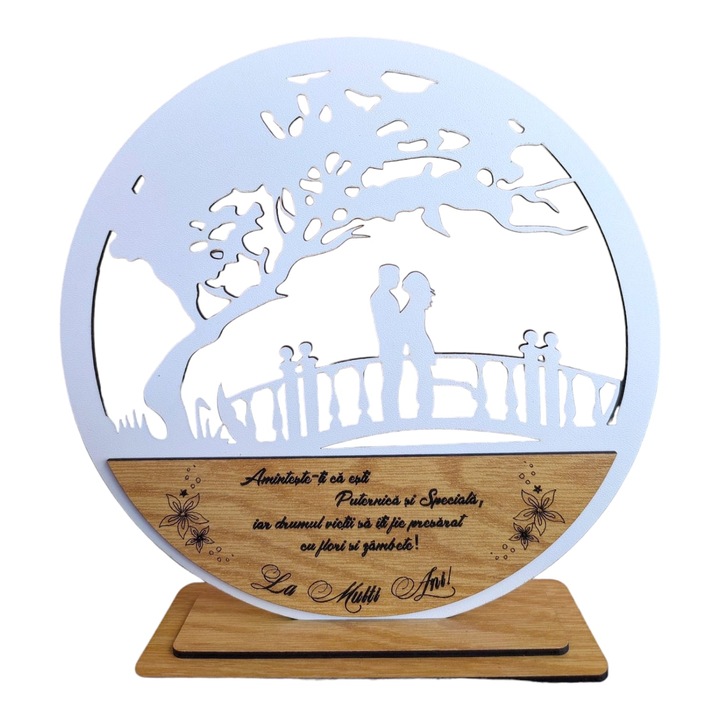 Decoratiune tablou copacul, blank pentru licheni stabilizati, personalizat cu mesaj standard pentru, familie, fini, nasi, sotie, iubita, "Aminteste-ti ca esti puternica si speciala..." dimensiune 20cm, model 2, alb