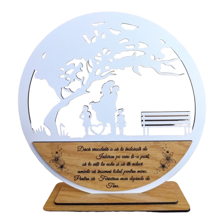 Decoratiune tablou copacul, blank pentru licheni stabilizati, personalizat cu mesaj standard pentru, familie, sotie, iubita, "Daca vreoata o sa te indoiesti de iubirea pe care ti-o port..." dimensiune 20cm, model 1, alb