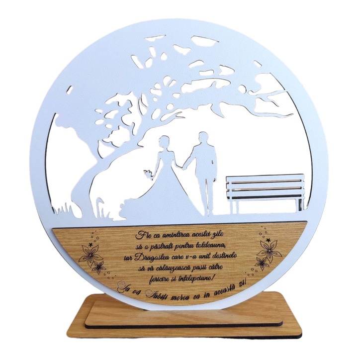 Decoratiune tablou copacul, blank pentru licheni stabilizati, personalizat cu mesaj standard pentru, familie, nasi, fini, iubita, prietena, "Fiecare poveste de dragoste.." dimensiune 20cm, model 2, alb