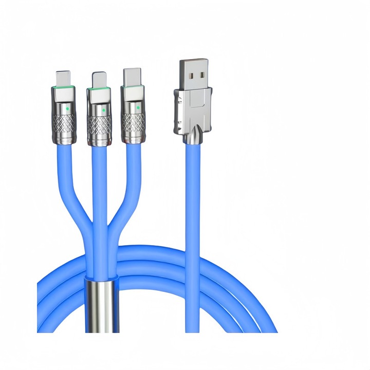 Adatkábel 3n1, USB-C/Lightning/MicroUSB, 1,2 m, kék