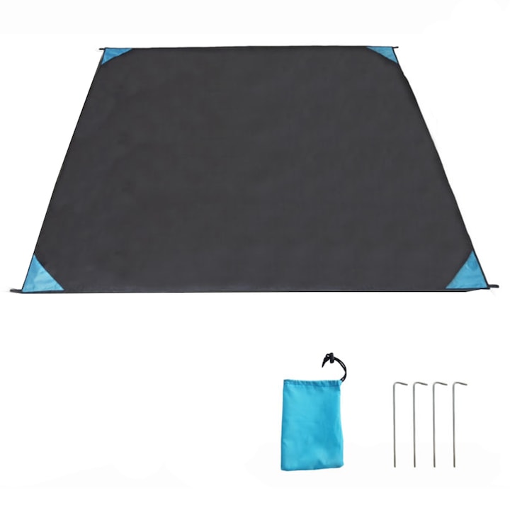 Patura de picnic, pentru plaja sau camping, 140x200cm, Al lizBan, Gri Negru/albastru