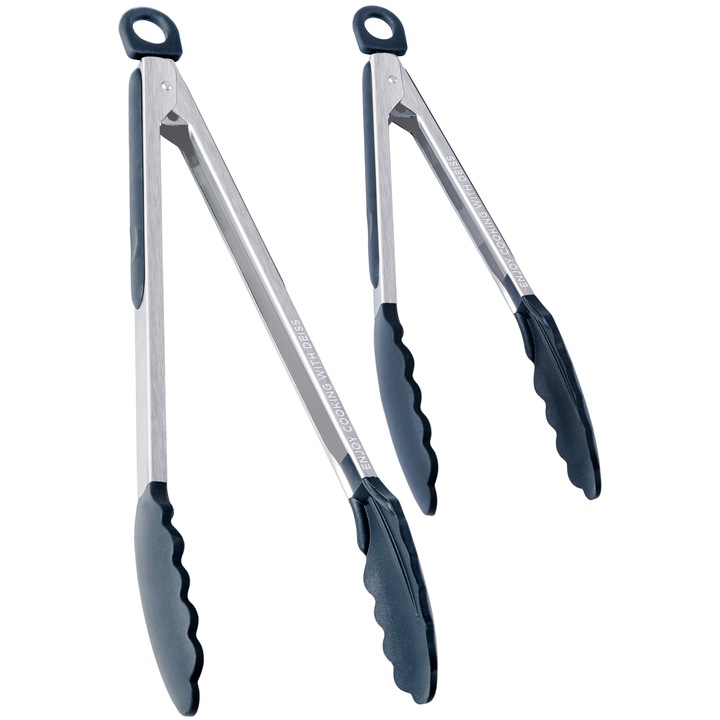 Set 2 clesti servire, Deiss PRO, pentru gatit, grill, friteuza cu aer, rezistenti la caldura, din otel inoxidabil/silicon, 27 cm si 35 cm