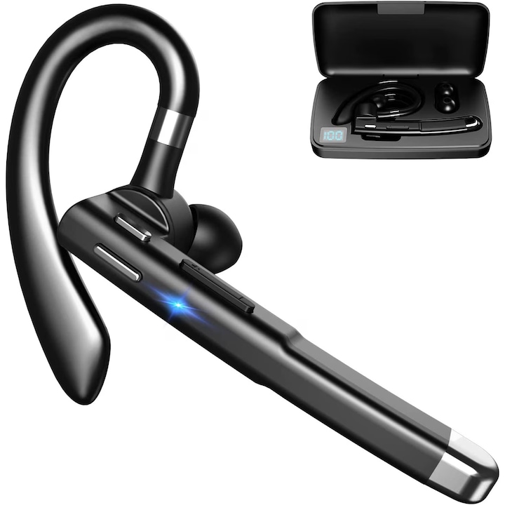 NewEvo Безжични Bluetooth слушалки, Bluetooth 5.0, HandsFree, Универсална съвместимост Samsung, iPhone, Huawei, Кутия за зареждане Черно Сребристо