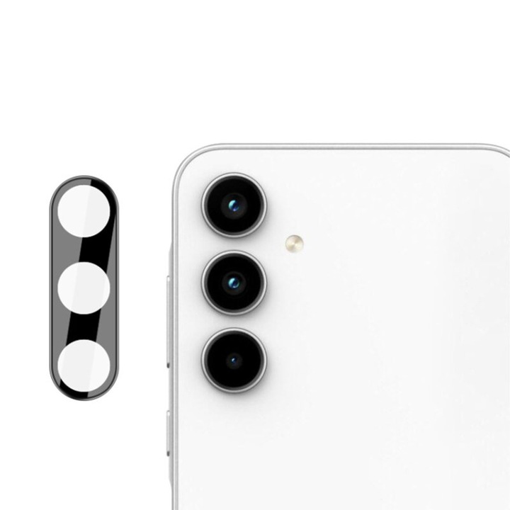 Folie de protectie pentru camera compatibila cu Samsung Galaxy A55 5G, Sticla securizata, Rezistenta la zgarieturi, Protectie completa, Negru