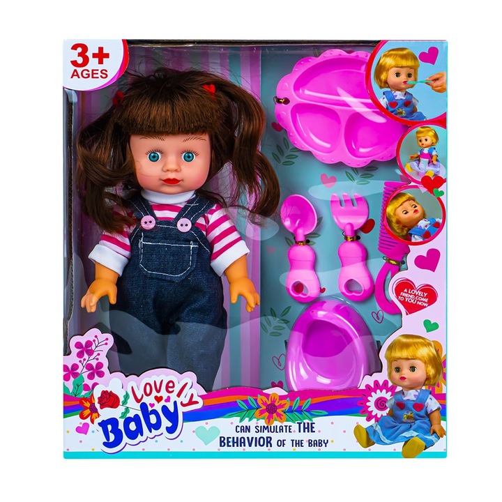 Zenés baba 5 kiegészítővel, 24,5 cm, Sbk, +3 év