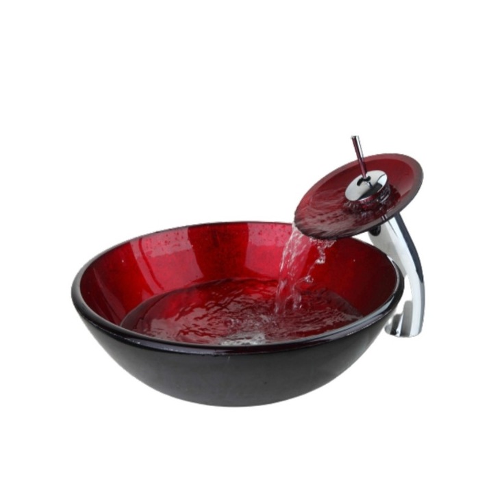 Set lavoar si baterie, Blackswan, Tip M74, model negru, burgundy, dimensiune 42 cm