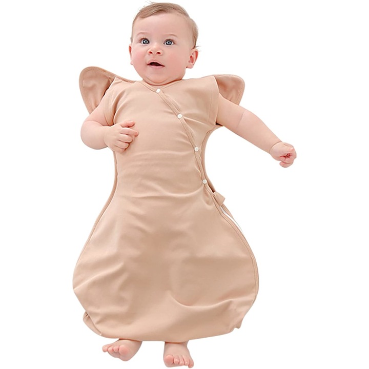 Sac de dormit pentru bebelusi, TURMIN, sistem infasare nou - nascuti cu nasturi si fermoar, Marimea L, Maro