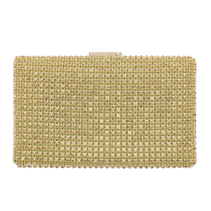 Чанта клъч, дамска, синтетичен материал с кристали, ButicCochet, 20x12x4 см, златист - GND657