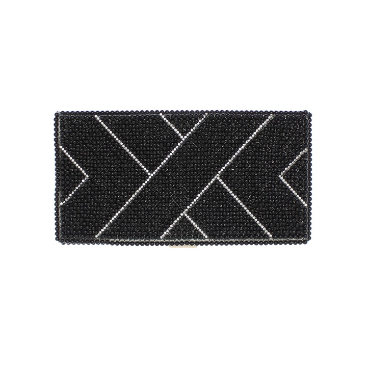 Чанта тип клъч, дамска, синтетичен материал с перли, ButicCochet, 20x11x5 см, черна със златисто - GND620