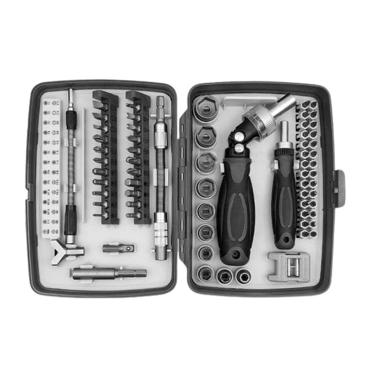 Trusa de biti si tubulare cu clichet, Set complet surubelnita, Torx, Mini tubulare