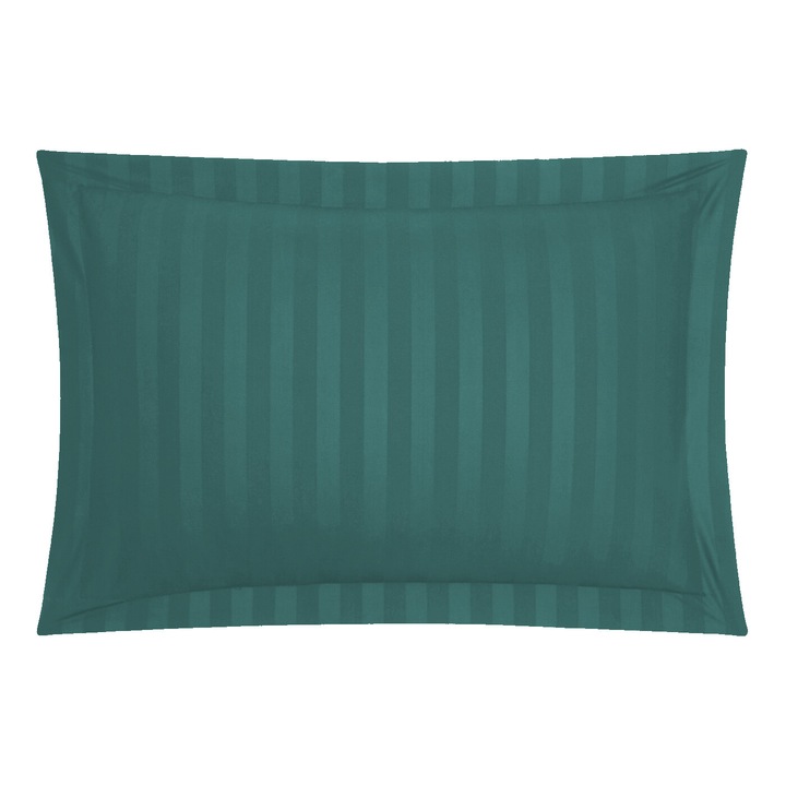 Fata de perna Damasc Bumbac 100% dunga 1 cm, 50 x 70 cm si tiv cu bordura 3, 5 cm, Verde Petrol