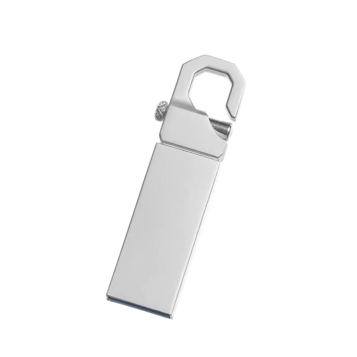 Memorie USB, 64 GB, Model carlig metalic, Argintiu