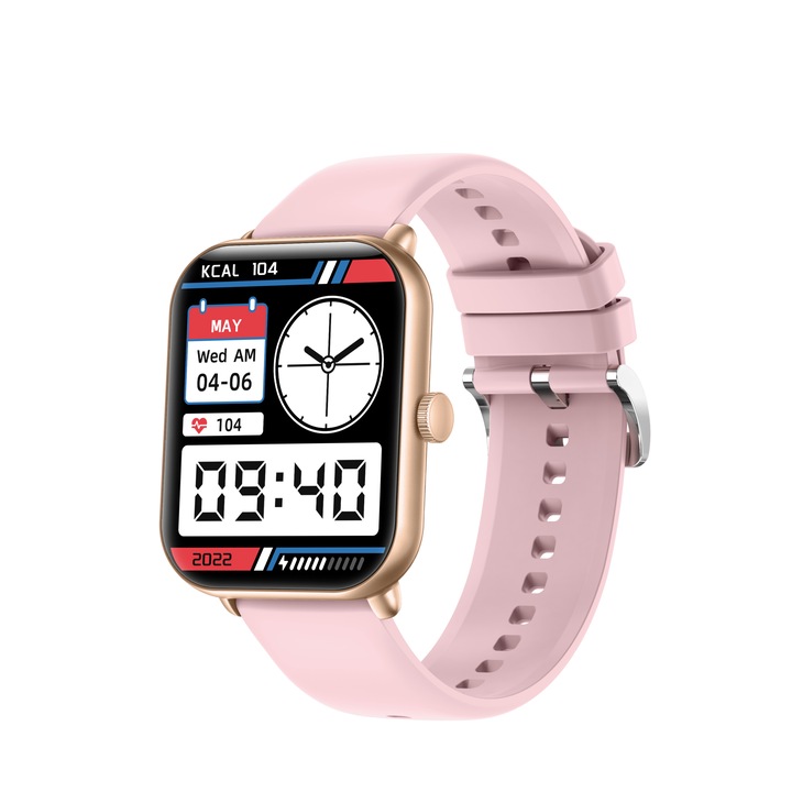Smartwatch l26, curea roz, ecran mare, 350mAh, BT, ecran tactil, apel telefonic, modern, 100+ module sport, 3G. wifi, 4g, rezistent la 50m adancime in apa, anti-soc, cronograf, termometru, calendar, altitudine, puls, masurarea umiditatii, notificari