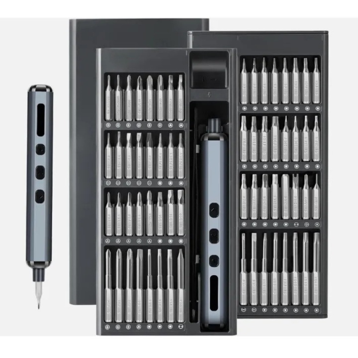Set de șurubelniță electrică de precizie Deliny, 64 de biți magnetici, iluminare LED, gri, 62 în 1