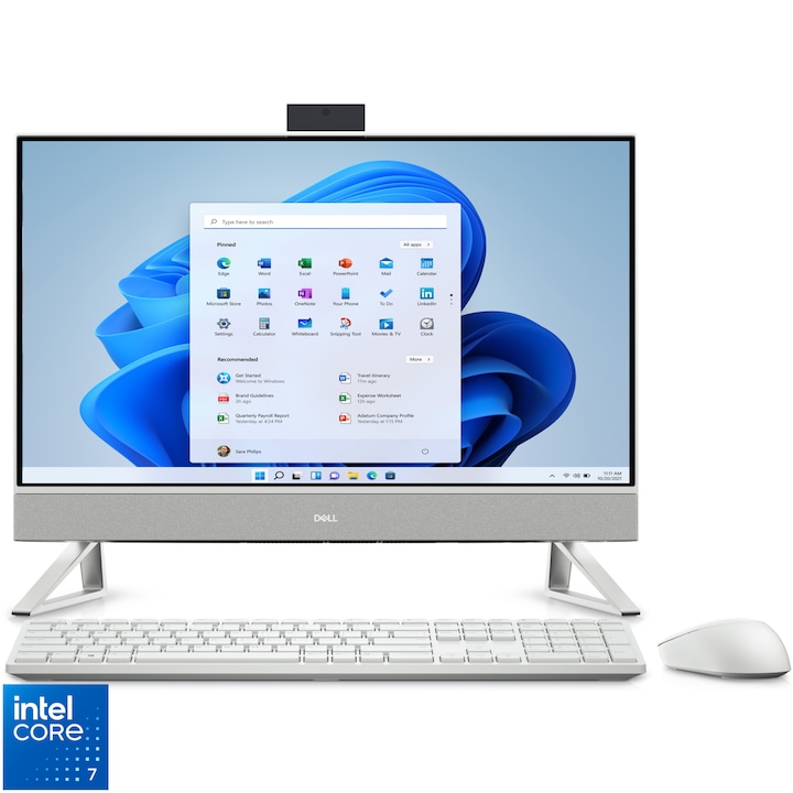 Sistem All-in-One Dell Inspiron 5430 cu procesor Intel® Core™ 7 150U pana la 5.40 GHz, 23.8", Full HD, 16GB DDR4, 1TB SSD, Intel® Graphics, Windows 11 Home, Pearl White, 3 Onsite Hardware Service Extension