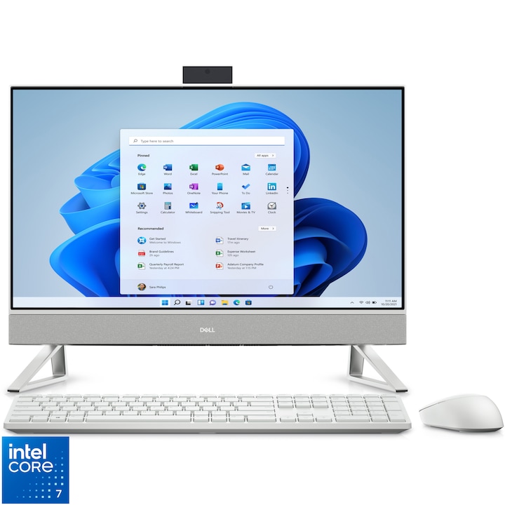 Sistem All-in-One Dell Inspiron 7730 cu procesor Intel® Core™ 7 150U pana la 5.40 GHz, 27", Full HD, 16GB DDR4, 1TB SSD, Intel® Graphics, Windows 11 Home, Pearl White, 3 Onsite Hardware Service Extension