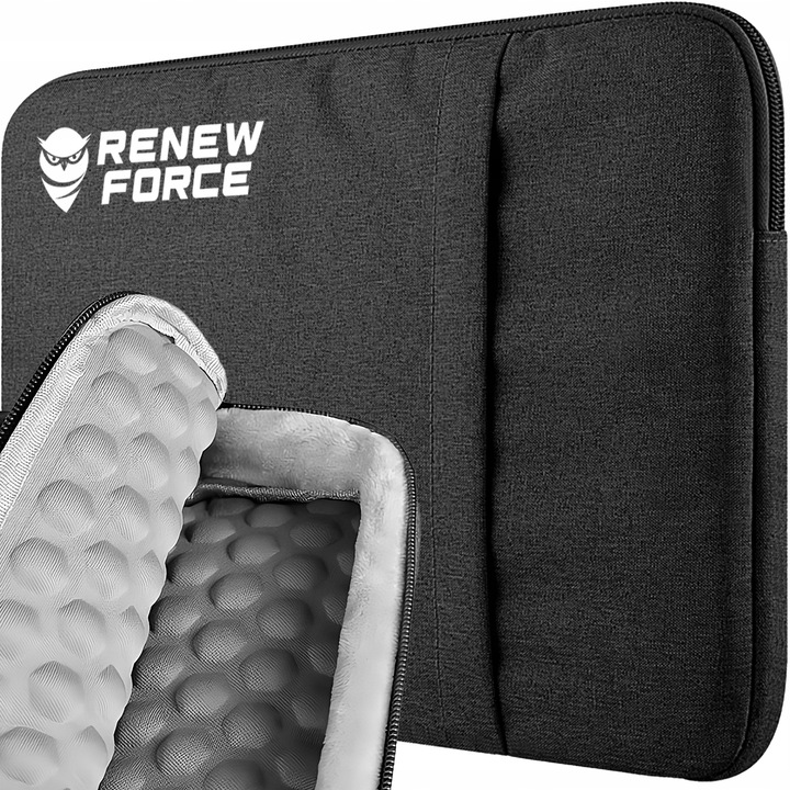 Husa laptop, poliester, cu burete antisoc, 39cm x 30cm x 2cm, fermoar, 14"-15.6", Negru